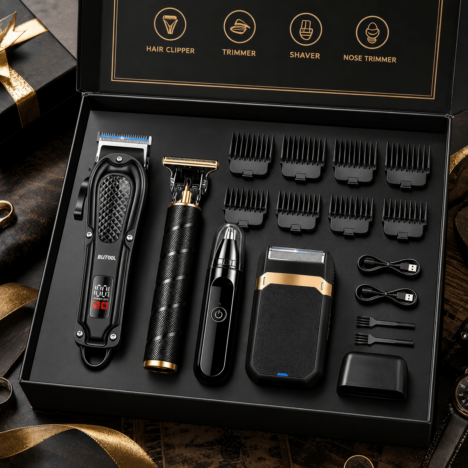 item picture men wireless electric hair clipper trimmer usb rechargeable professional grooming kit with lcd display suitable for   body hair care usb for   car use birthday christmas gift for