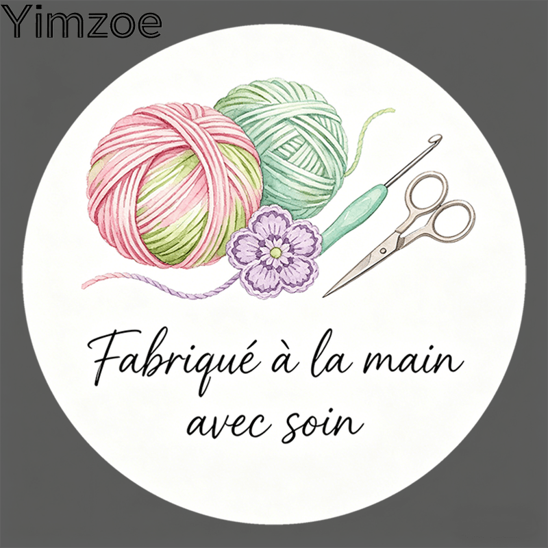 TEMU Autocollants Crochet Faits Main Yimzoe pour Étiquettes d'Artisanat , Emballage Cadeau & Décoration Artisanale - Motif Fil & Crochet avec " avec
