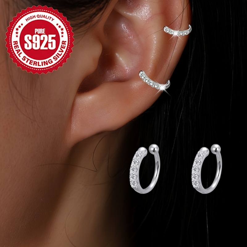 TEMU Guide de Style Rentrée Scolaire : 1 paire de Clips d'Oreille en Argent S925 avec Design Artificiel et Hypoallergénique, 0,8g (Pas de Percage ),