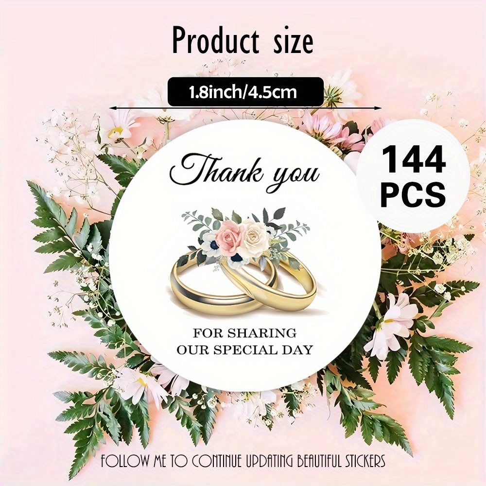 TEMU 48pcs96pcs144pcs Wedding Rings And Flowers "thank You" Stickers, Suitable For Wedding Invitations, Gift Boxes, Expressing Gratitude For Wedding