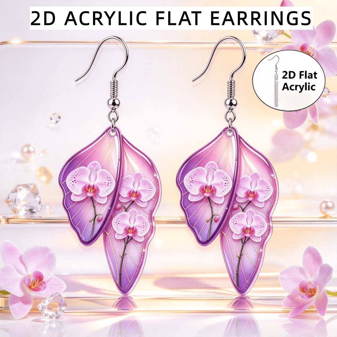 Women's Gradient Purple Butterfly & Orchid Dangle Earrings, Lightweight
