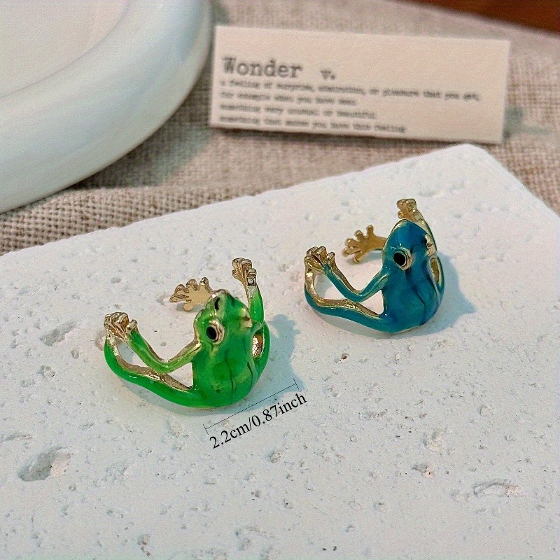 TEMU 2 Unique Adjustable Frog Rings - Cute Hip-hop Style Animal Rings And Blue, Perfect For Women' Wear And Parties
