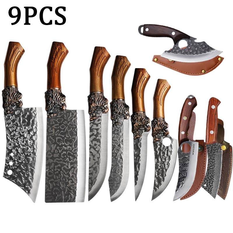 TEMU 9pcs, Professional Kitchen Chef Knife Set, Stainless Steel Chef Knife Utility Knife Butcher Knife Mini Knife Small Pocket Knife Boning Knife