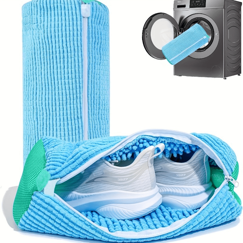 TEMU Shoe Washing Bag For Washing Machine, Fluffy Fiber Maintains 360Â° Cleaning, Durable Zipper Reusable Bag, Oval Protective Laundry Bag For