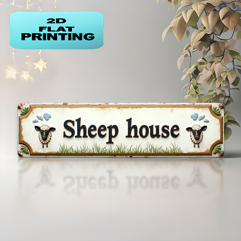 TEMU 2d Flat, Rustic Farmhouse Sheep House Sign - Large 40.64x10.16cm Vintage Metal Wall Decor With Distressed White & Black Lettering, - Tuscan