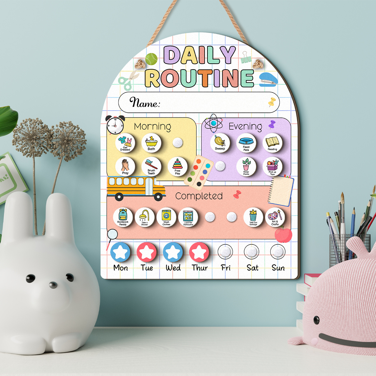 suitable for school reward chart chore calendar wall mounted student task board with   routine planner decorative daily schedule chart for birthday gifts wood irregular shape