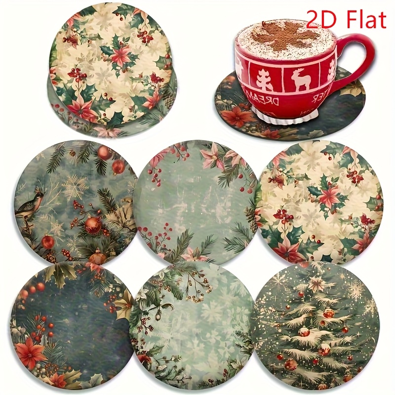 TEMU Un set di sei sottobicchieri in legno vintage a tema natalizio con design 2D, per l' vegetale invernale. Ideali per tavoli da patio, cucine e
