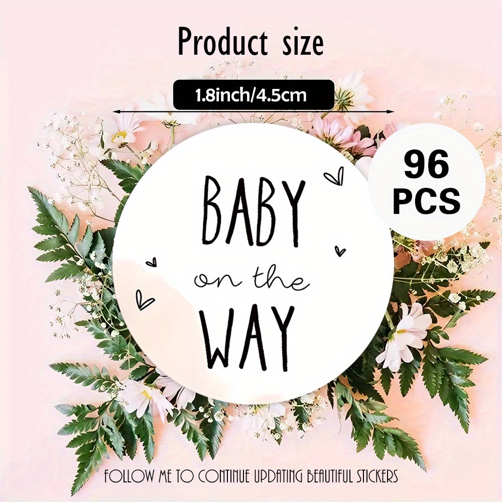 TEMU 96/144pcs About "" Text And Small Hearts, Baby - Announcement - Themed Round Stickers, Suitable For Baby Cards, Gift Boxes, Parties, Envelopes,