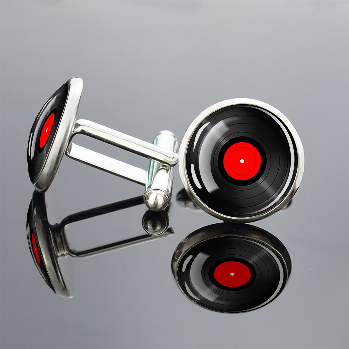 TEMU 1 Pair Men' Inlay Record Cufflinks - Elegant Suitable For Dress Shirts, Formal Wedding, Business & Special Occasion, Minimalist Gift For
