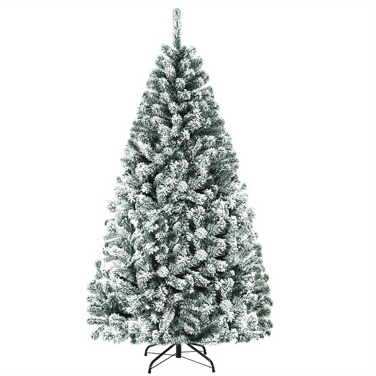 Image of Snow Flocked Christmas Tree, Hinged Tree With Branch Tips, Pvc Needles And Folding Metal Stand, Holiday Decoration For Home, Office, Party, Shop