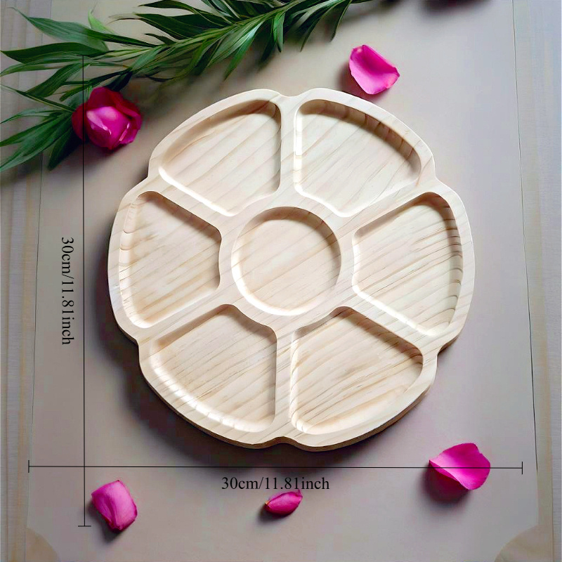 Solid Wood Multi-compartment Tray - 5/ 7 Sections For Snacks, Fruits, Candies, Nuts, Practical Dining Plate For Home, Office, Stores & Gatherings
