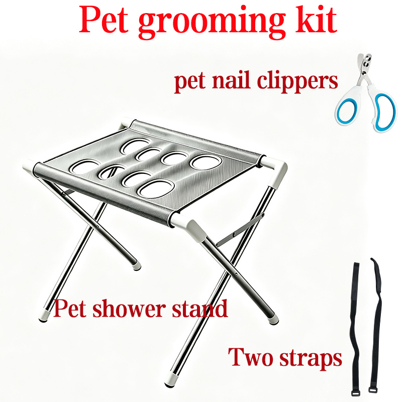 TEMU [pet Stand And Nail Clippers] 2pcs Set, Extra 2pcs Straps, Washing Support Rack, Nails During Bathing, Stainless Steel Material, Foldable