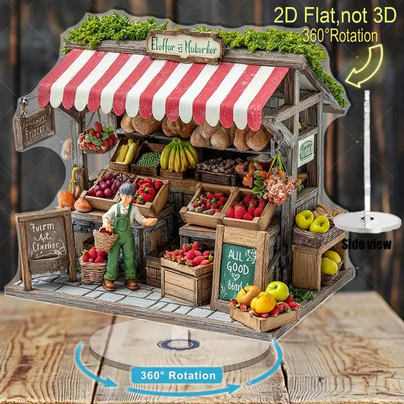 TEMU 2d Flat, Mini Rotating Fruit & Vegetable Market Stall With 360° Spinning Base - Acrylic Farmhouse Tabletop Display Suitable Decor, Housewarming