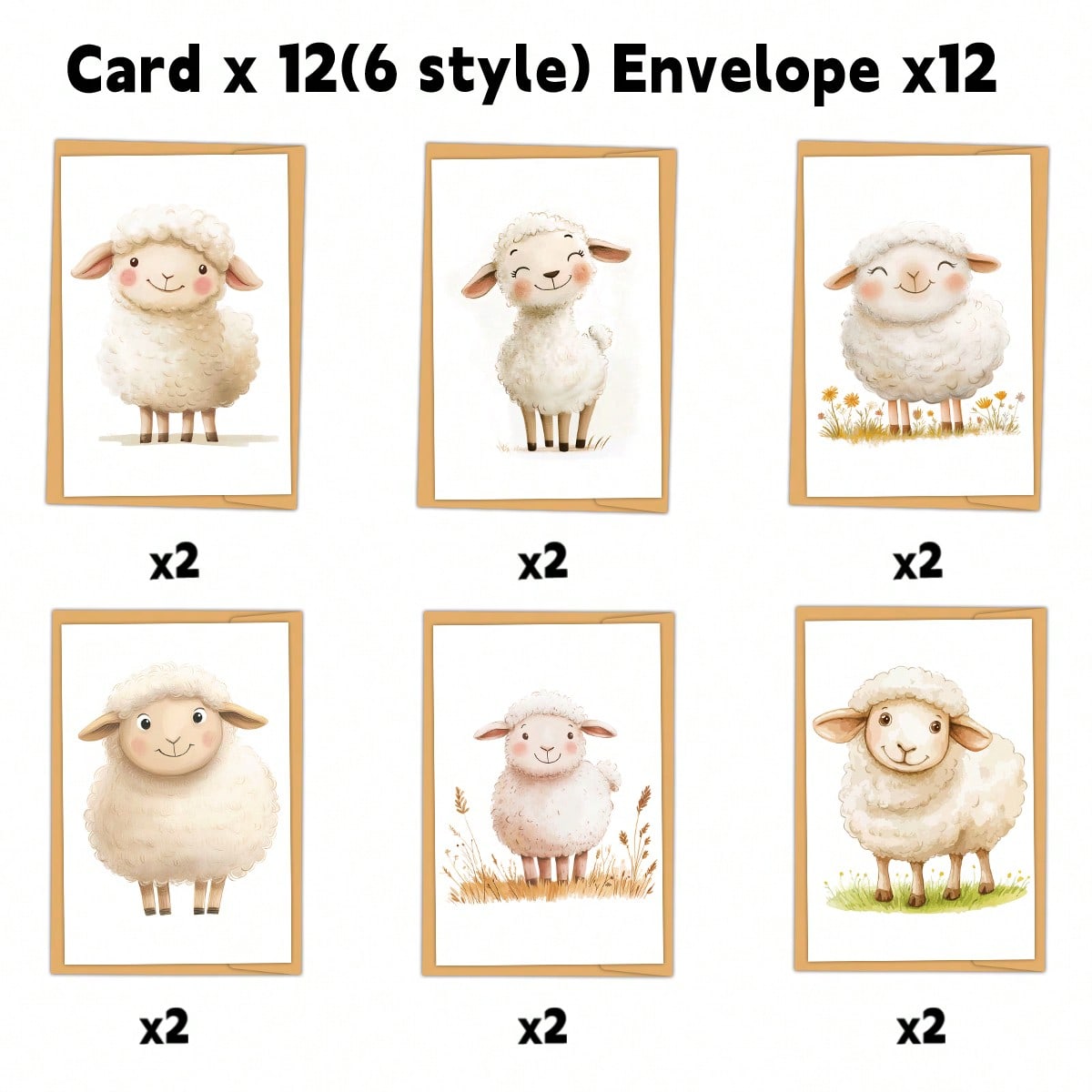 TEMU A Set Of 24 Charming Sheep-themed Greeting Cards With Envelopes, Featuring A Flock Design, Birthday Wishes And Thank You Notes, And Note Cards