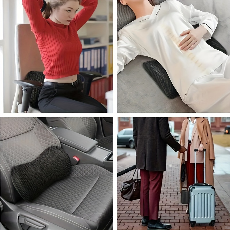 human   lumbar support pillow black textured surface lightweight machine washable suitable for car seats office chairs recliners beds back   with removable cover Product details 1