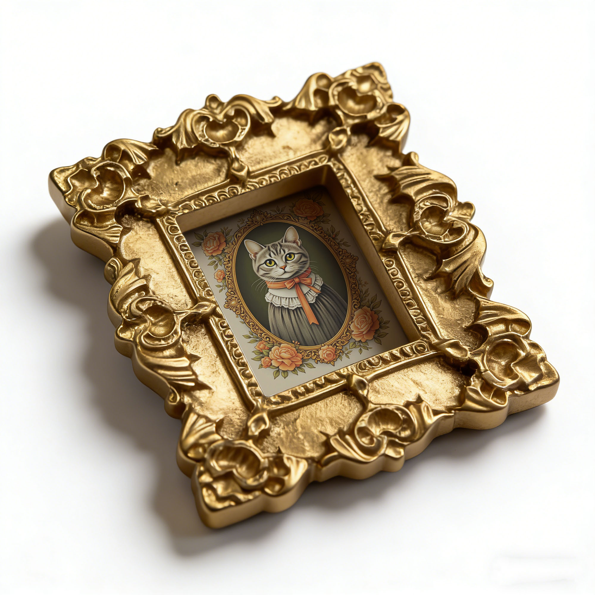 TEMU A Single Magnetic Fridge Magnet Featuring An Adorable Cat Portrait Set Vintage Frame With Details. This Creative Decorative Piece Adds A To Your