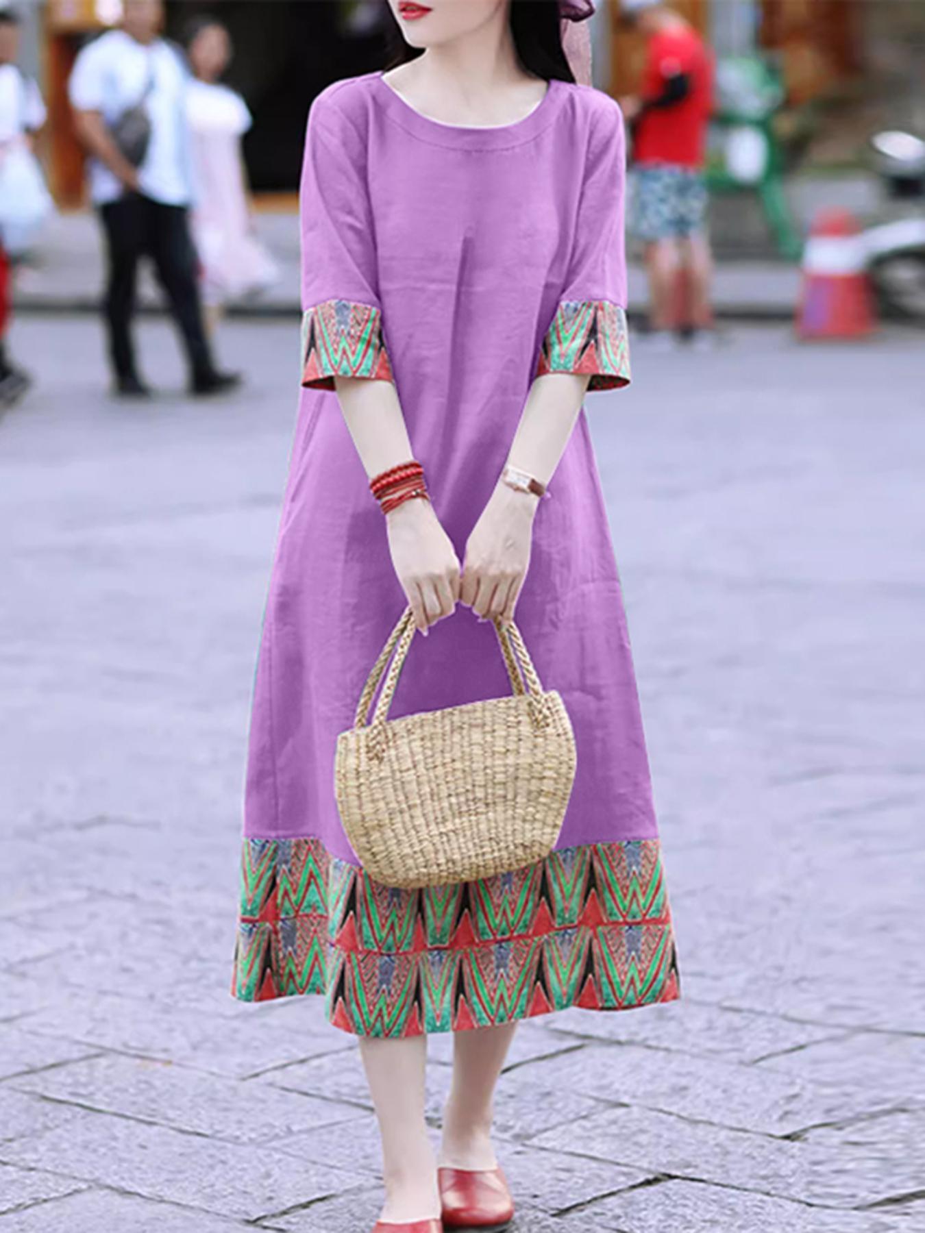 womens vintage floral print oversized maxi dress lightweight - Temu Oman