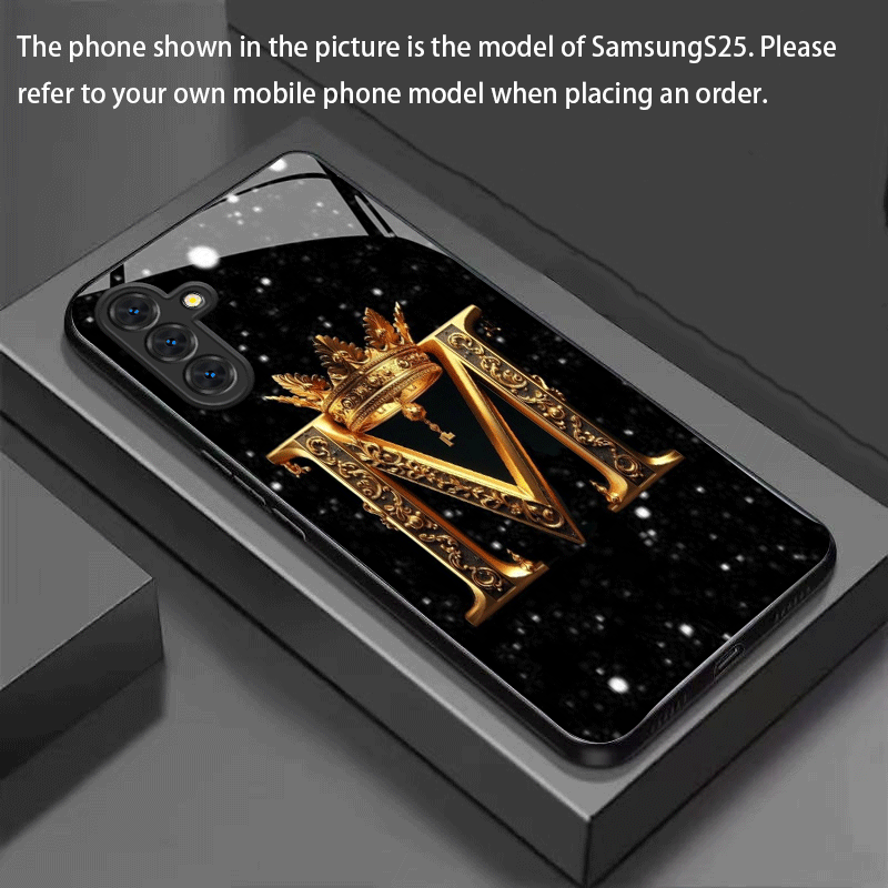 TEMU Phone Case: Creative Metallic Feel Letter Tempered Glass Phone Case For Galaxy S25 Ultra/s25 /s25/s24 Ultra/s24 /s24