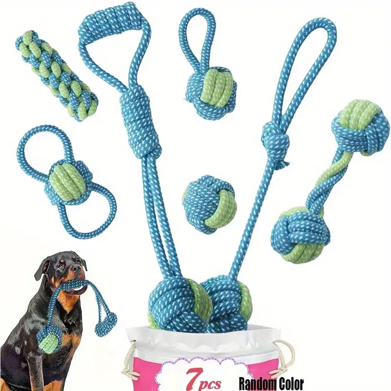 7pcs dog rope chew toy set for small medium breeds interactive tug of knot toys with squeaky balls durable training for teething puppies mixed textures for indoor outdoor play details 11