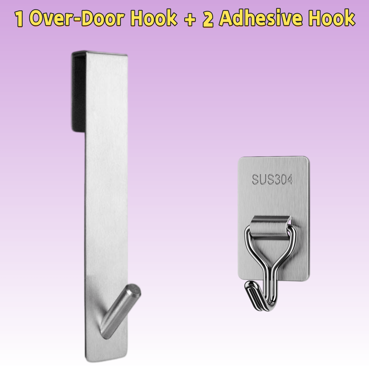 TEMU 3pcs: 1 Set (1pc Over-the-door Hook And 2pcs 304 Stainless Steel Hooks), Stainless Steel Shower Door Hook, Bathroom Robe Hanger, Bathroom Glass