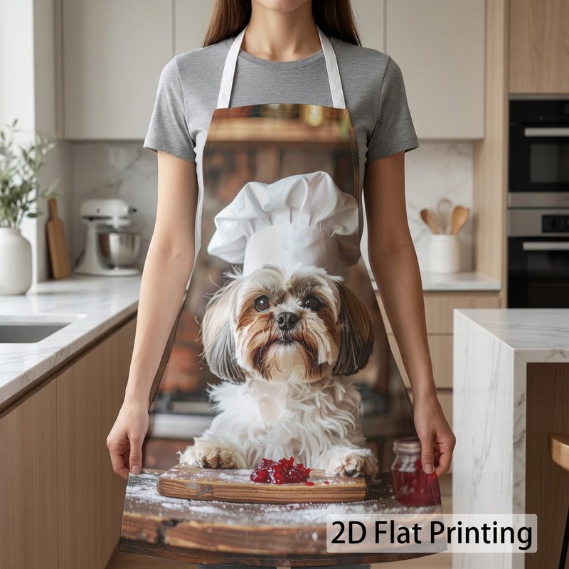 TEMU 2d Flat Printing 1pc Apron With Chef Shih Tzu Pattern 27 X 22 Inches (68 X 55 Cm) For Cleaning Unisex Easy For Clean Fade Resistant For Home