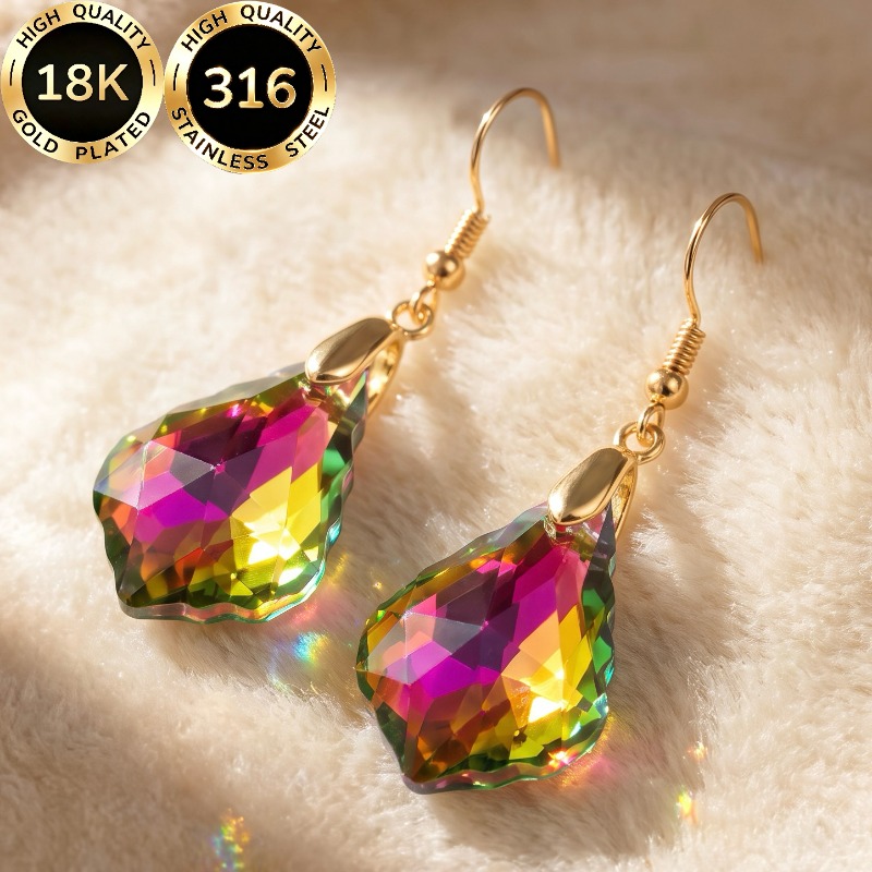 TEMU 1 Pair High-quality Steel 18k Golden Plated Hypoallergenic Facial Contouring Light Luxury Elegant Sparkling Red Gradient Maple Leaf Shape