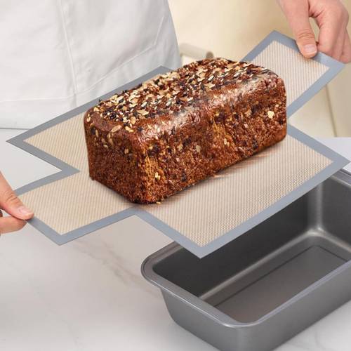 reusable silicone loaf pan liners non stick baking mats for 9 5x5 inch bread pans easy clean holiday baking for halloween hanukkah easter thanksgiving durable heat resistant homemade bread cake baking accessories bread making tools and supplies practical kitchen item flexible liner liner home bakers