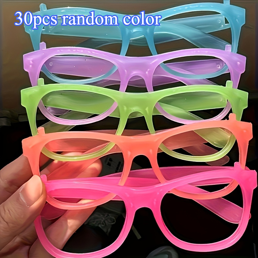 TEMU Occhiali da festa fluorescenti al buio, colori casuali, 30 pezzi - Verde neon, viola, , , - Senza lenti, montature in plastica e resistente, per