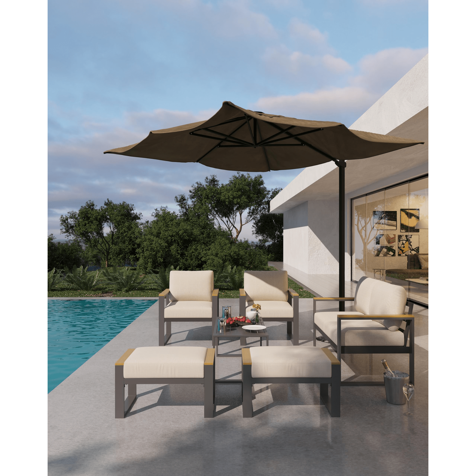IDEALHOUSE Outdoor 2pcs Aluminum Patio Ottoman, Outdoor Footstool with Seat Cushions, Small Metal Outdoor Chairs for Balcony, Garden, Deck, Backyard, Beige