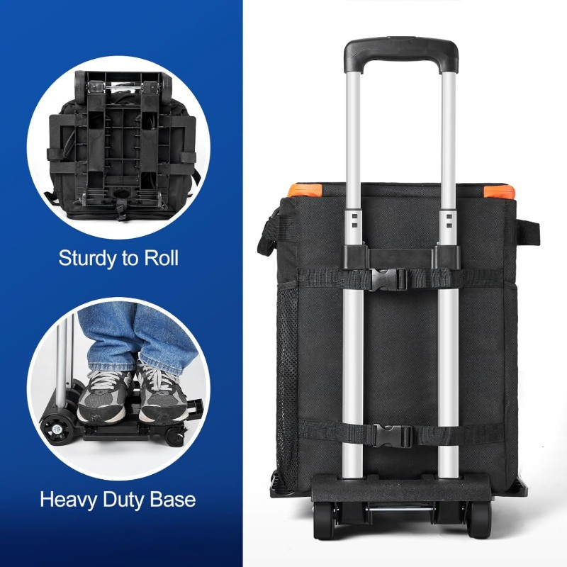 Odoland Heavy-Duty 48 Can Cooler with Wheels & Handle - Collapsible Ice Chest, Locking Wheels, Side Pockets - Portable Camping, Party, Tailgating Cooler for Outdoor, Grocery, Delivery - Holds 48 Cans/72 Bottles, Outdoor Cooling, Compact Design, Reinforced Fabric, Party Hosts