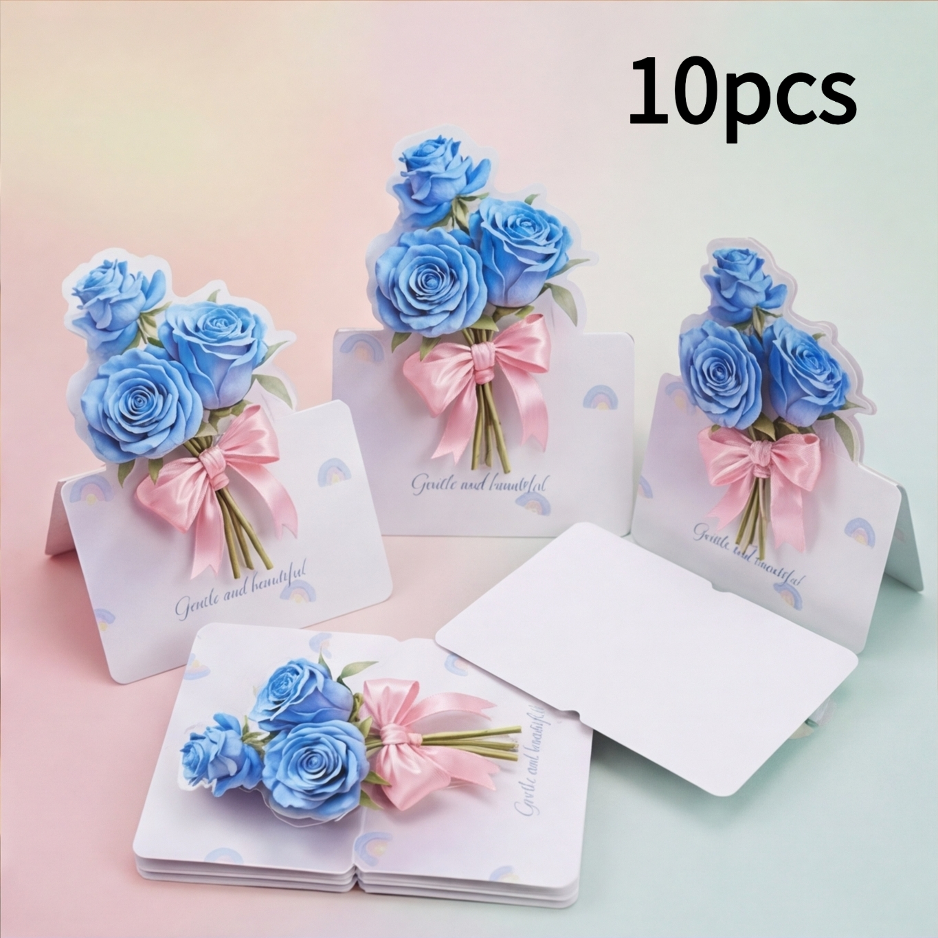 TEMU 10/20pcs Blue 3d Rose Series Greeting Cards, Folded For Handwritten , Birthday Cards, Invitation Cards, Greeting Cards