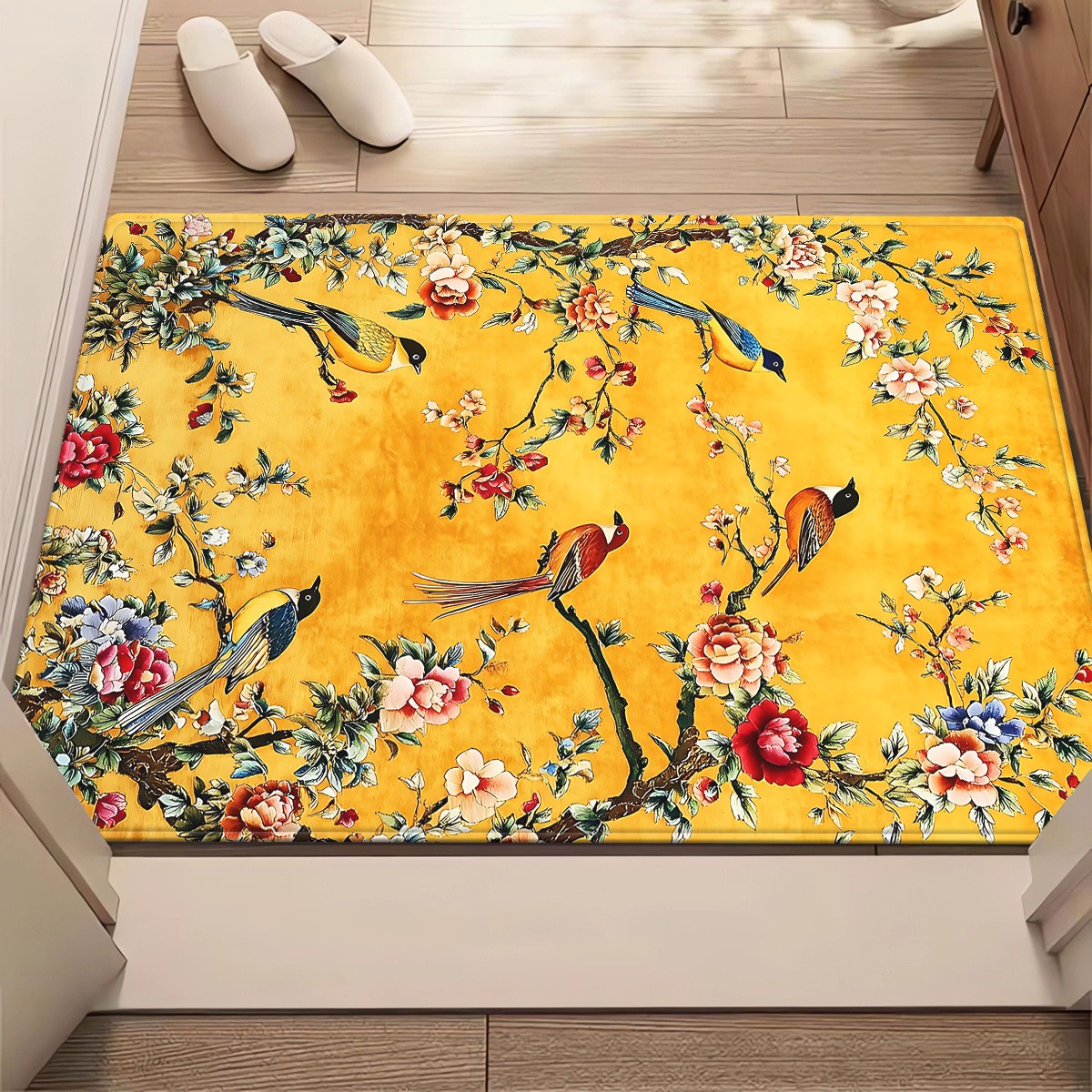 TEMU Heavydutycarpetoldfloralbirdprtru(yellowredbluegreenblakwitegreybeie)maewasableforbatroo, Kiten, Yoa, Outdoormatbaseforhoe, Cap,