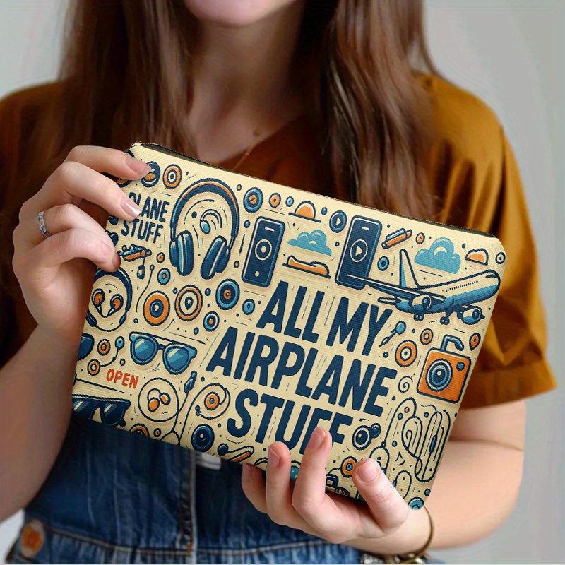 TEMU Cosmetic Bag 1pc, Airplane Stuff, Lightweight Zipper Design Toiletry Bag, Suitable For Travel And Daily Use Multifunctional Storage Bag For