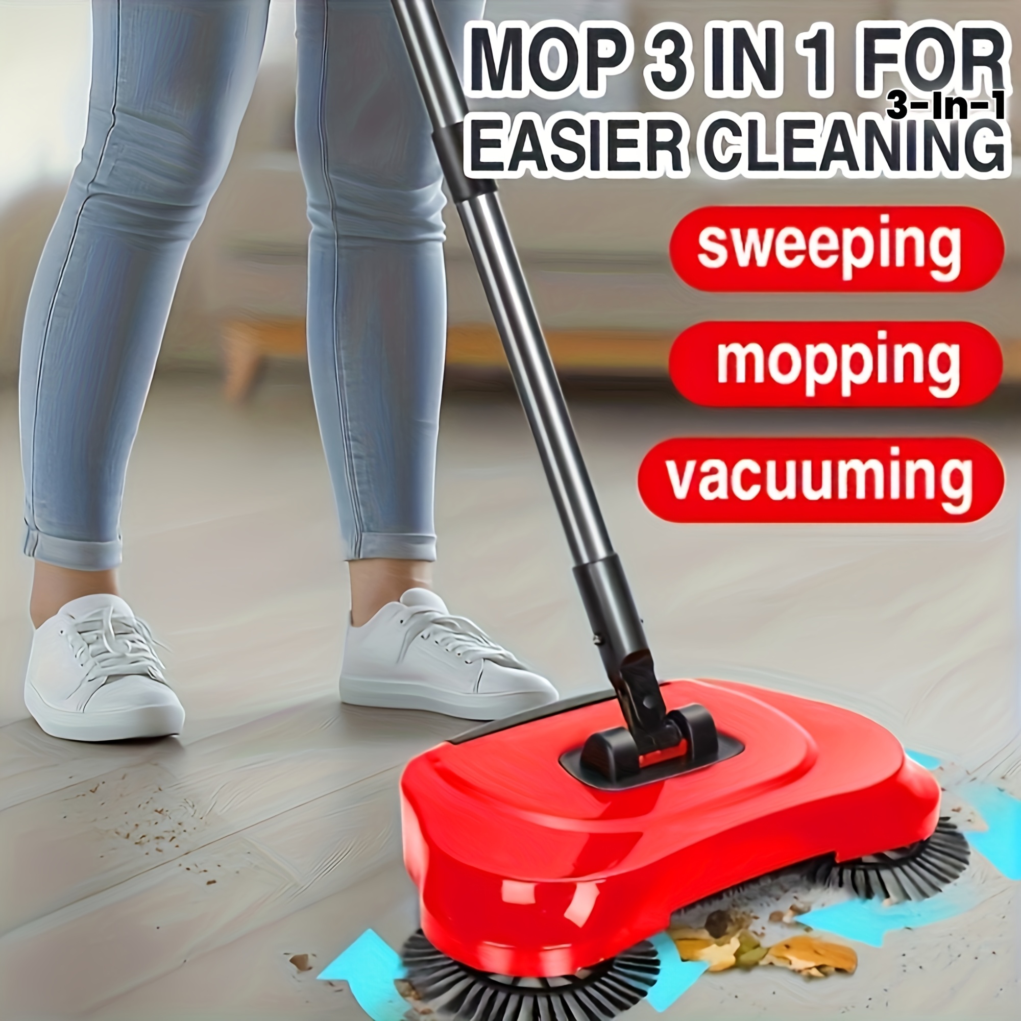 Long Handle Manual Sweeper And Vacuum Set - Multifunctional Push Floor Cleaning Tool for Hard Floors, Tiles, Kitchens, Offices And Pet Hair Removal