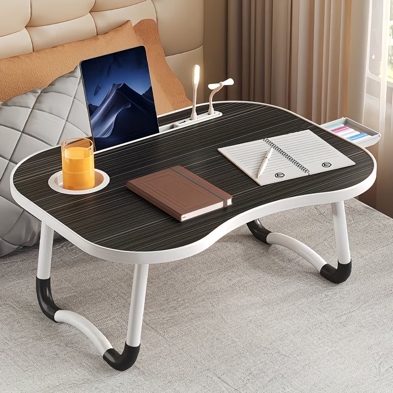 TEMU Bureau de lit pliant pour ordinateur portable, grande table portable pour ordinateur portable avec porte-gobelet, fente pour tablette et plateau