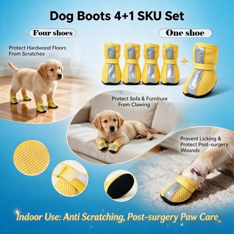 4pcs Dog Boots and 1 Spare Boot for Paw Protection