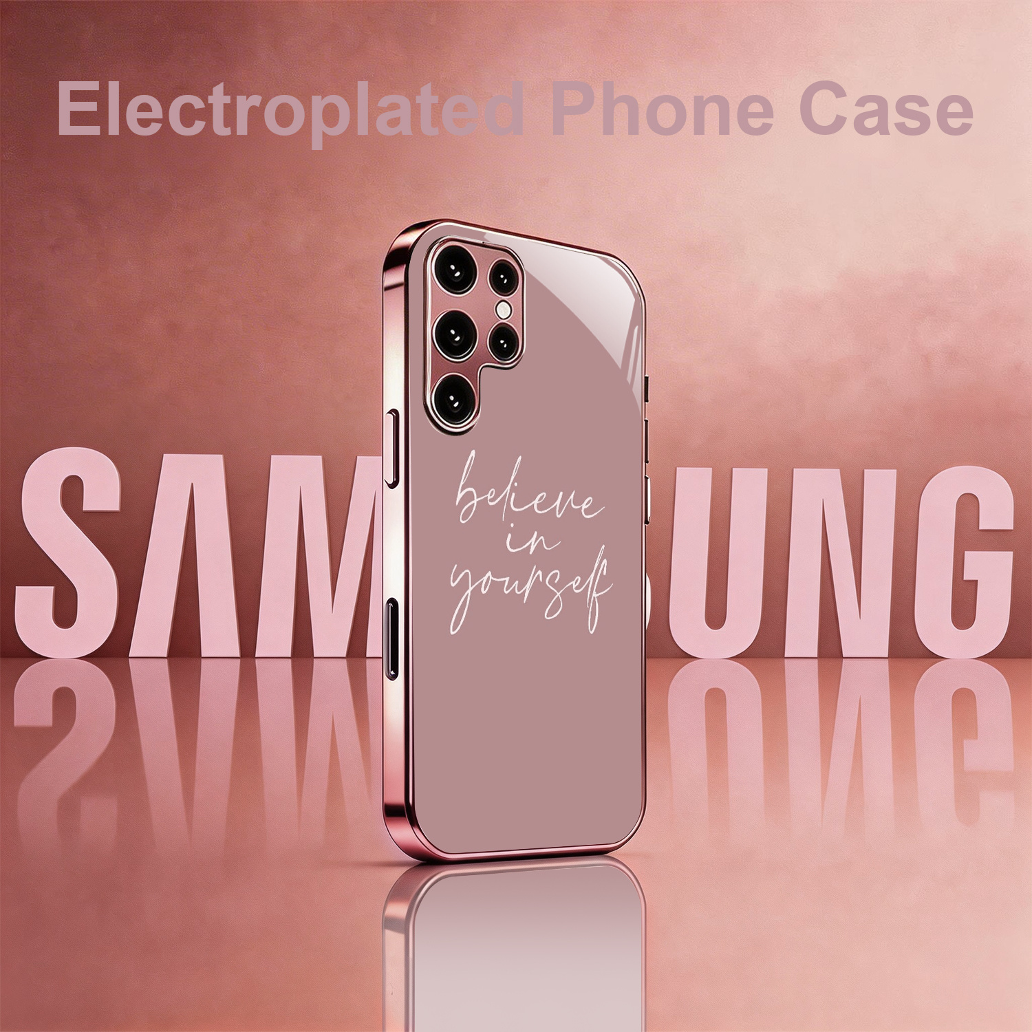 TEMU Phone Case - [2d] Believe In Yourself Pattern Rose Golden/electroplated Pink New Phone Case Glass Protective Cover Suitable For Galaxy