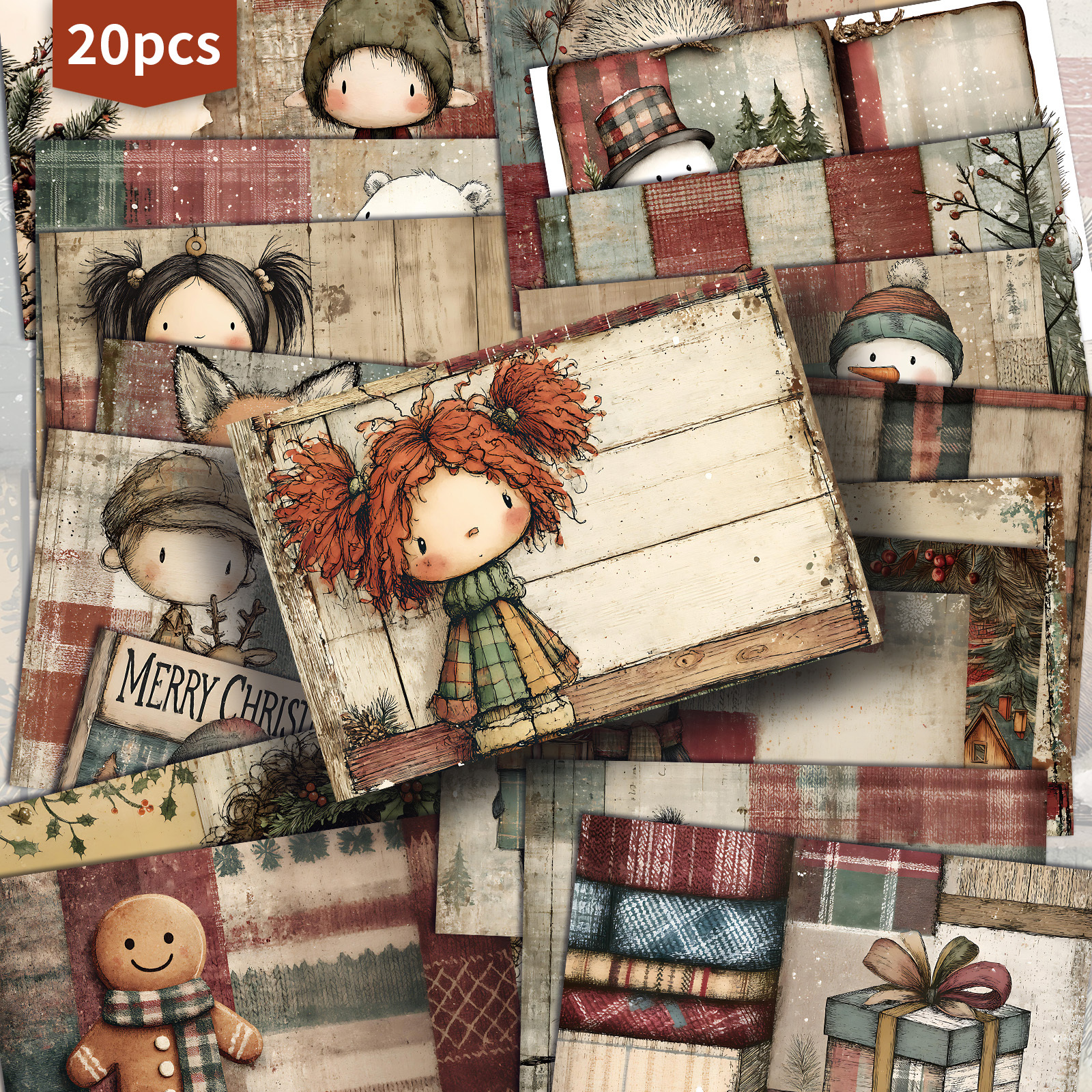 TEMU 20 pièces ASSTSS Cartes Vintage de Noël à Carreaux pour - Papier Scrapbooking Rétro Idéal pour Scrapbooking et Loisirs Créatifs - Cartes