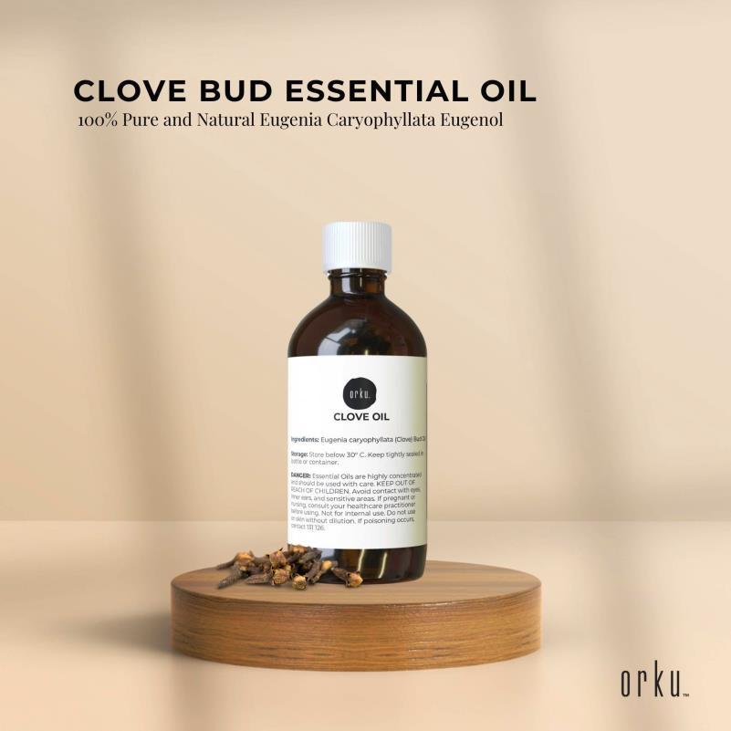 100ml Clove Bud Essential Oil - Natural Eugenia Caryophyllata Eugenol, 100% Pure Oil for Relaxation, Stress & Light Beige Care, Multi-Purpose Natural Health Care Solution, Simple Label Design, Dark Protective Bottle