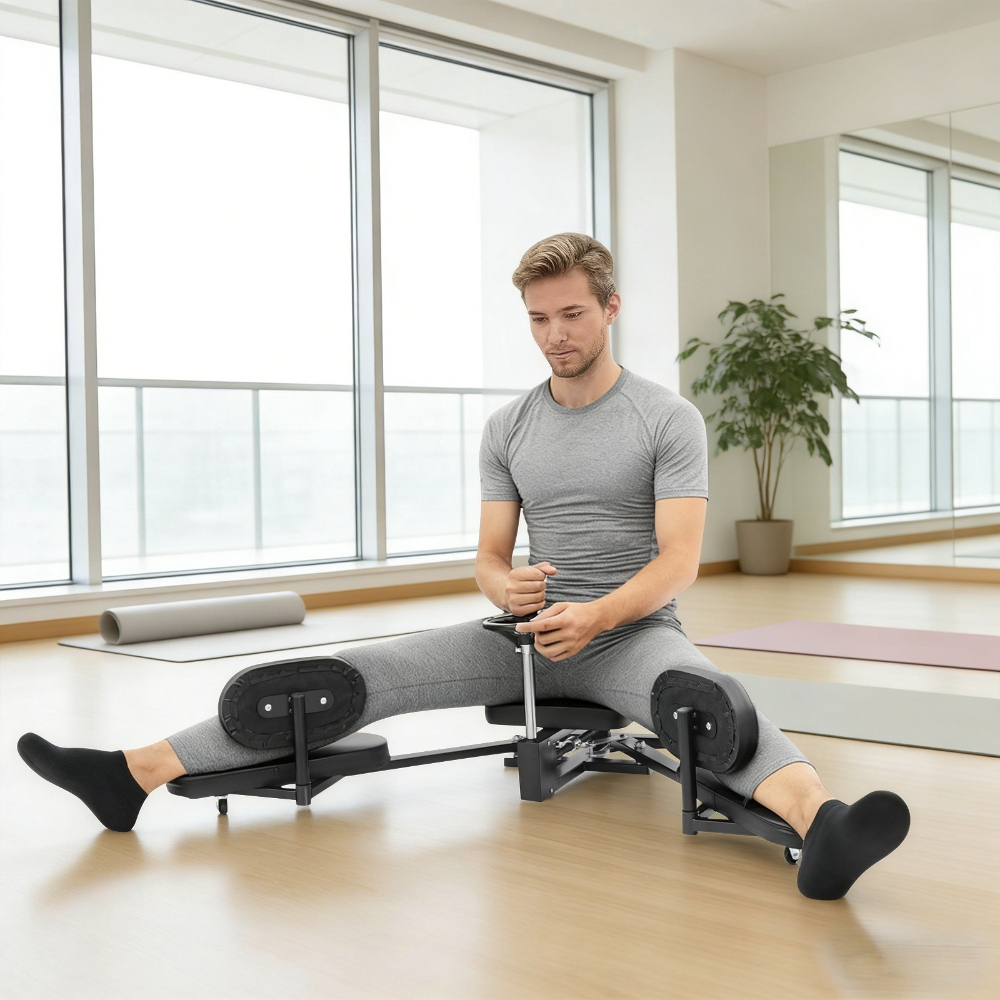 TEMU Entrenador de estiramientos para piernas ajustable, de extensión de 0 grados, cojín de asiento y respaldo para mejorar la flexibilidad de las