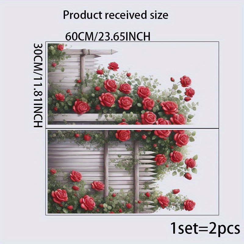 Image of 2pcs Rose Fence Wall Decal Stickers, , Beautiful Patterns, Decorative Stickers, Bedroom Decor, Self-adhesive Paper, Home Aesthetic Decor, , Decor, Fun Stickers, Your Home To More