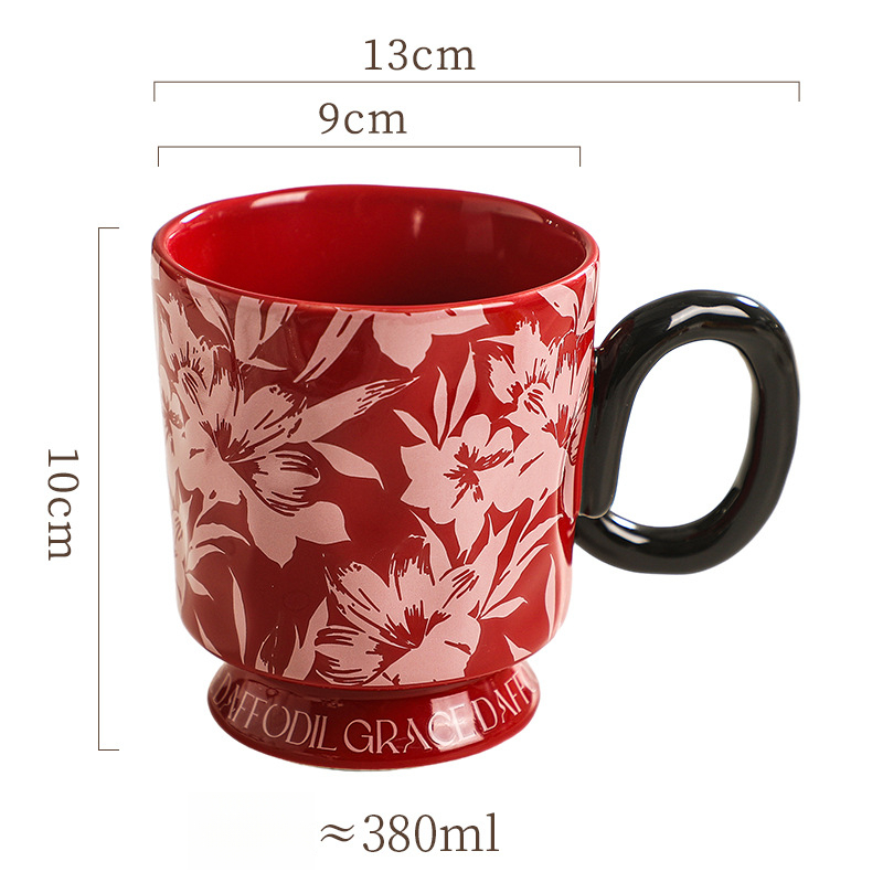 TEMU Ceramic High-legged Mugs, Household Drinking Cups, Coffee Cups, Office Tea Cups, Couple Cups, Breakfast Cups