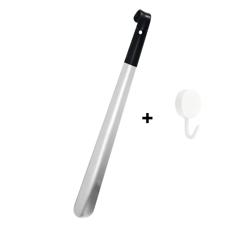 TEMU 2pcs Extra Long 16.5-inch Heavy-duty Stainless Steel Shoe Horns With White Hooks, Featuring Non-slip Comfortable Grips - Extended Design,