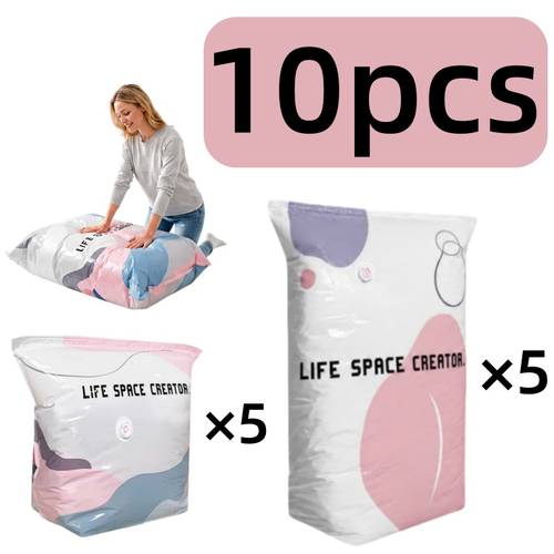 item picture 10pcs heavy duty vacuum storage bags suitable for clothes blankets travel moving and compresses without air pump saving space features seal design