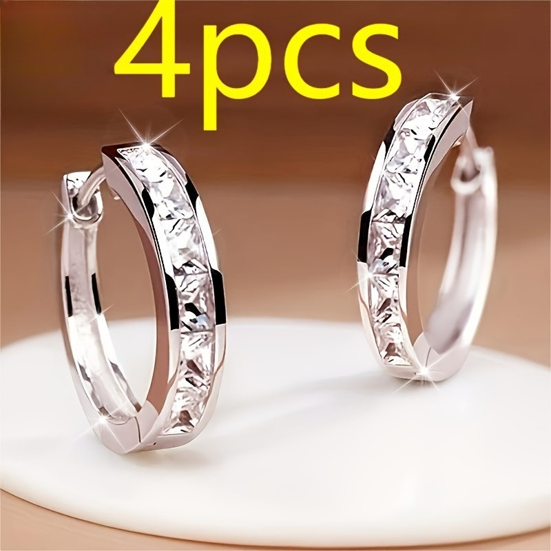 TEMU 2 Pair Of S925 - Chic Minimalist Zirconia Earrings - Shiny Everyday Wear For Women - Hypoallergenic, Lightweight Earrings Perfect For Any Outfit