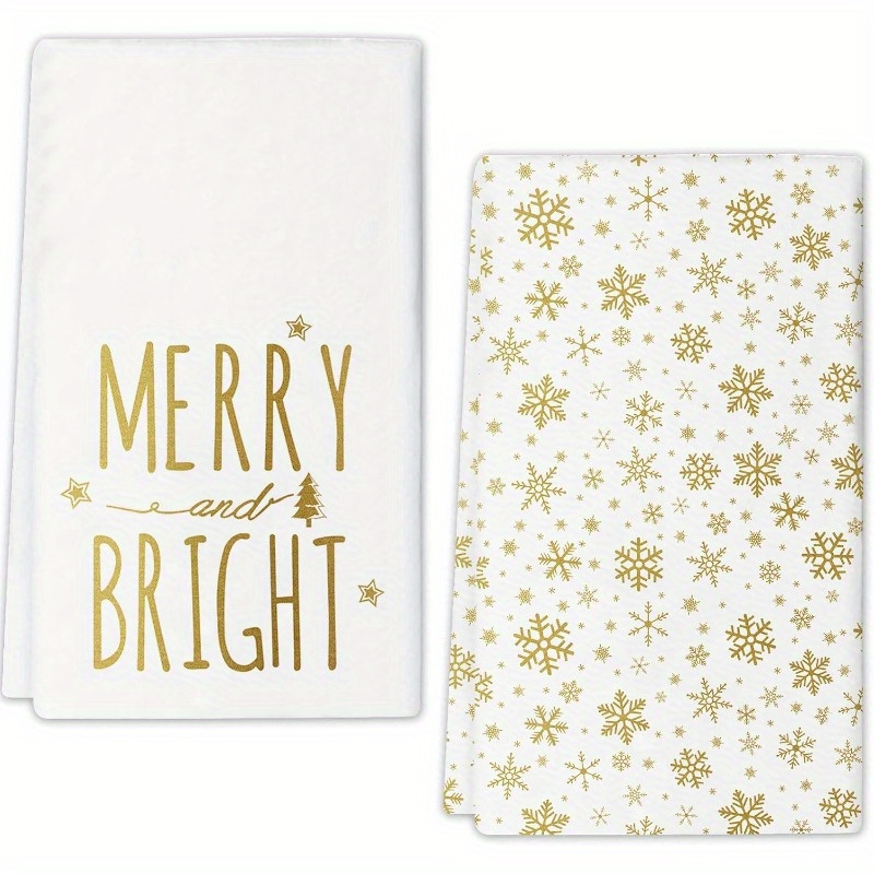 

2pcs Set 18x26" Golden Christmas Kitchen Towels - Ultra Soft, Machine Washable Polyester Dish Towels For Festive Home Decor & Holiday Gifts