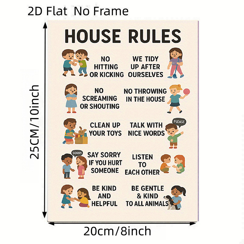 TEMU 2d Flat, 2d Flat, 2d Flat No Frame Posters Educational Family Behavior Rules Posters, With , Rural Frameless Posters, Vertical Portrait Decor,