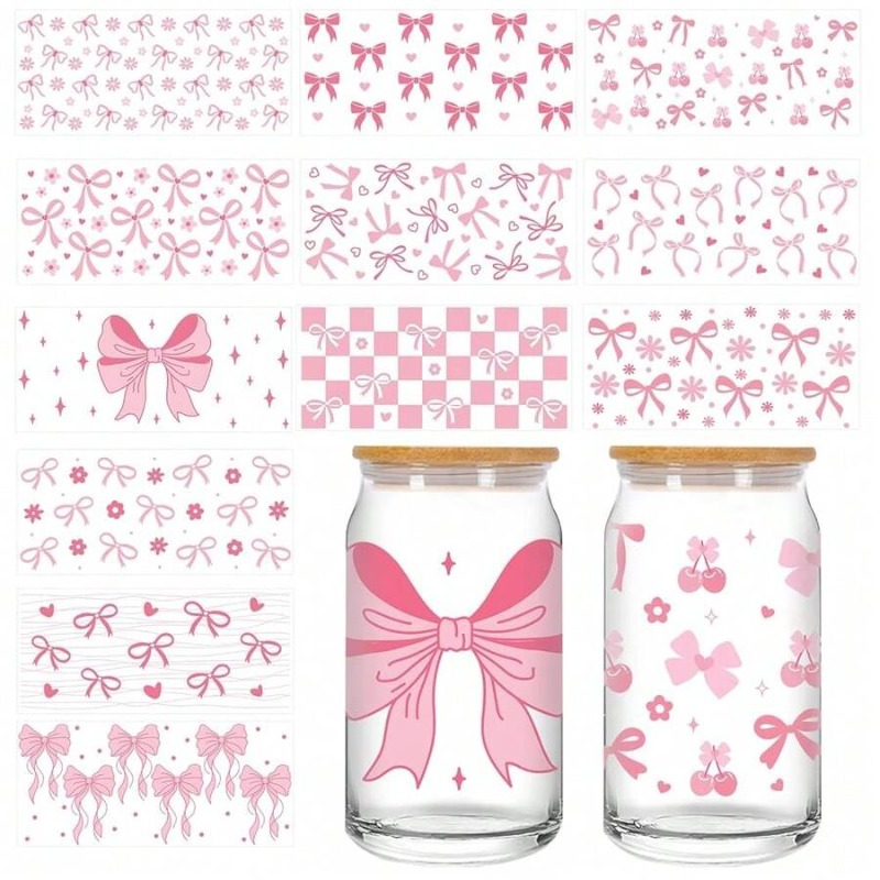 TEMU 12 Sheets Of Halloween-themed Transfer Stickers Featuring Pink , Pumpkins, And Bats, Designed For 16oz Glass Cups, Crafts And Party Favors
