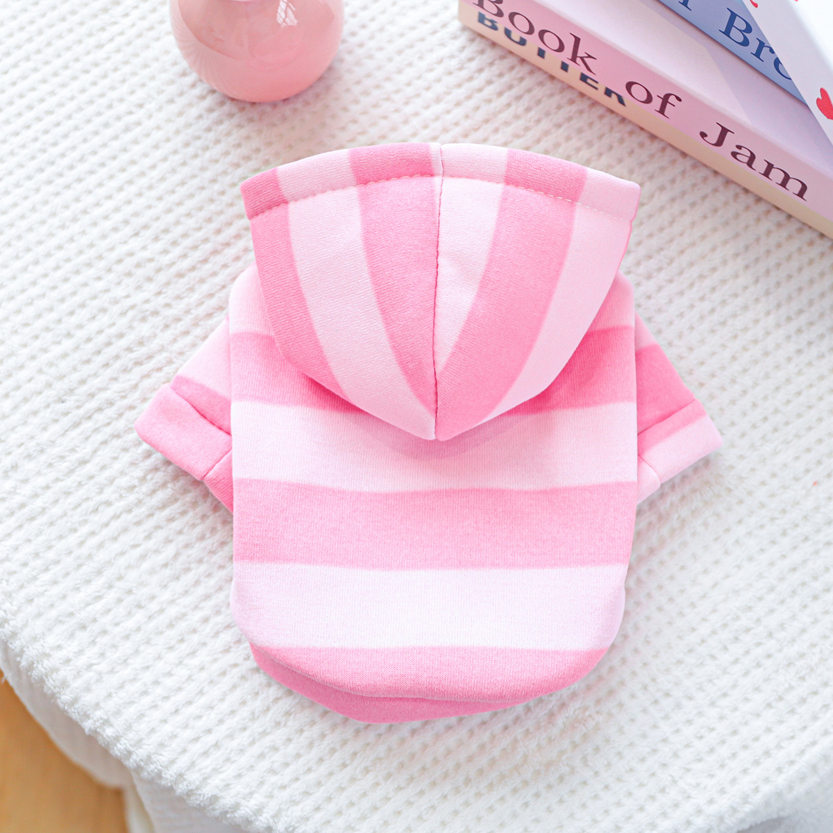 TEMU Pet Clothes, Cute Rose Pink And Pink Striped Hooded Sweatshirt, Apparel For Dachshund, Bichon, Pomeranian, And Other Small To Medium Breeds Of