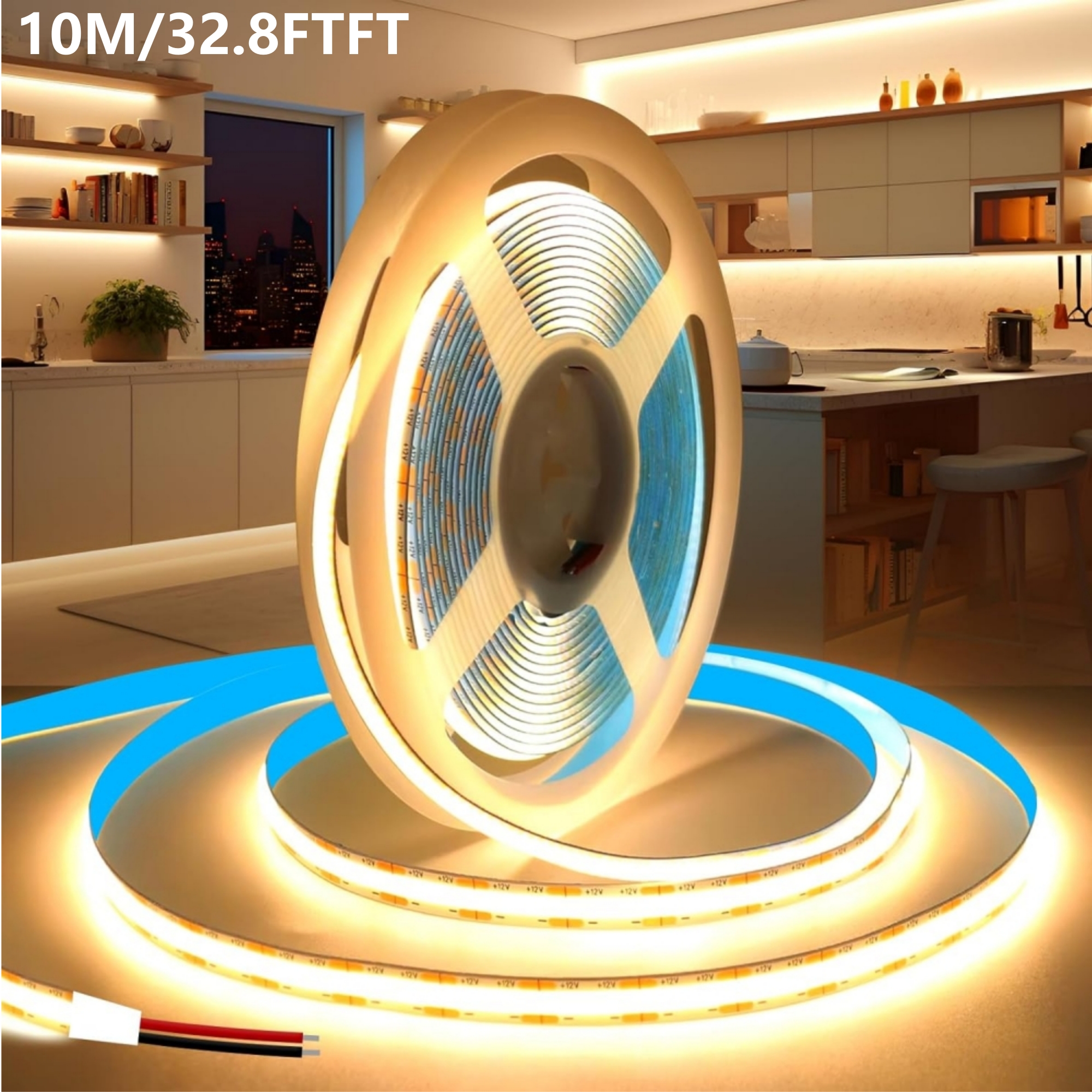 Image of 10meter Cob Led Strip Lights 24v 320leds/m Cri90 Bright Flexible Led Tape 8mm For Indoor Home Cabinet Bedroom Tv Areas Backlight Lighting(strip ), With Double-sided Tape